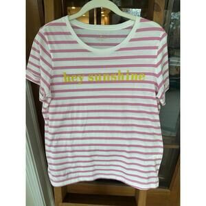 Kate Spade New York Women M Pink Stripe Cotton Short Sleeve Hey Sunshine Beaded